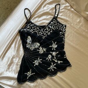 Vintage Wildcat Sequin Beaded Asymetrical Tank